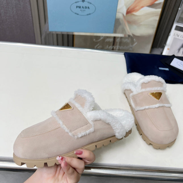 SUEDE AND SHEARLING MULES BEIGE