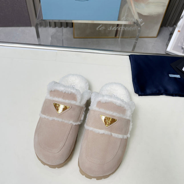 SUEDE AND SHEARLING MULES BEIGE