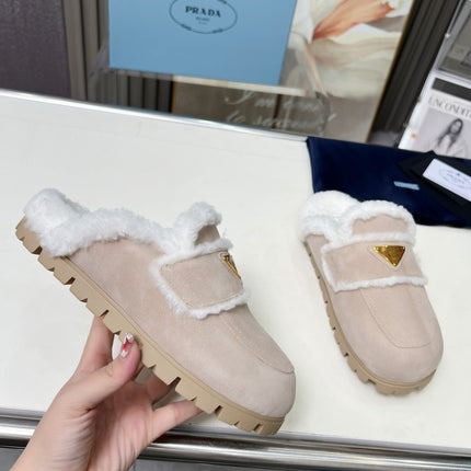 SUEDE AND SHEARLING MULES BEIGE