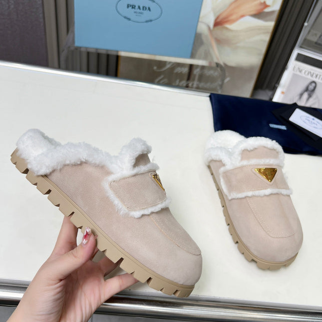 SUEDE AND SHEARLING MULES BEIGE