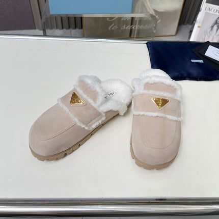 SUEDE AND SHEARLING MULES BEIGE