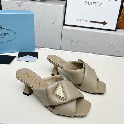 PRA CROSS MULE HEELS IN BEIGE CALFSKIN WITH PADDED STRAPS
