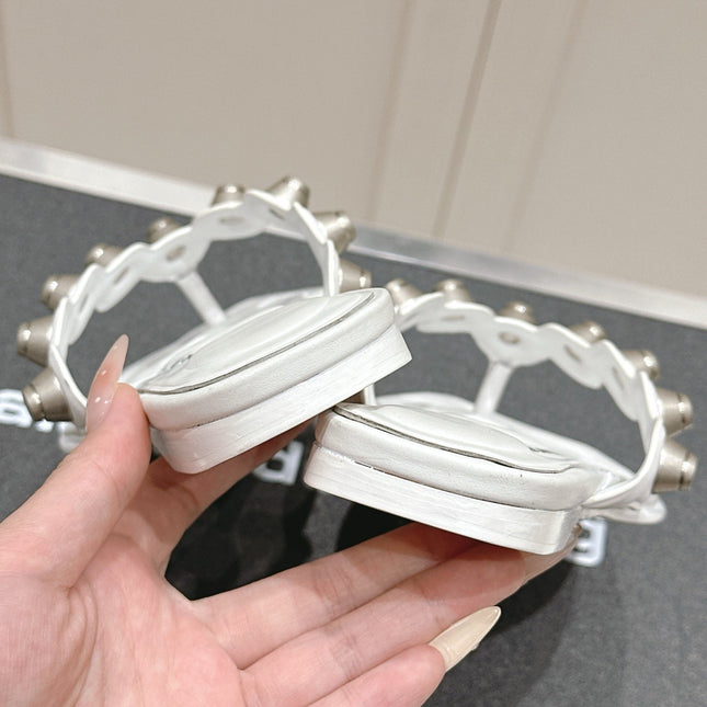 RHODES STUDDED THONG SANDALS IN WHITE CALFSKIN