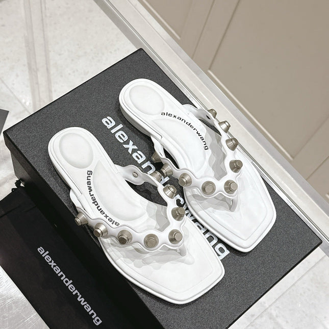 RHODES STUDDED THONG SANDALS IN WHITE CALFSKIN