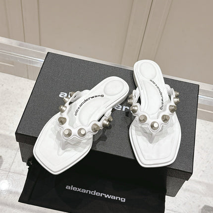 RHODES STUDDED THONG SANDALS IN WHITE CALFSKIN