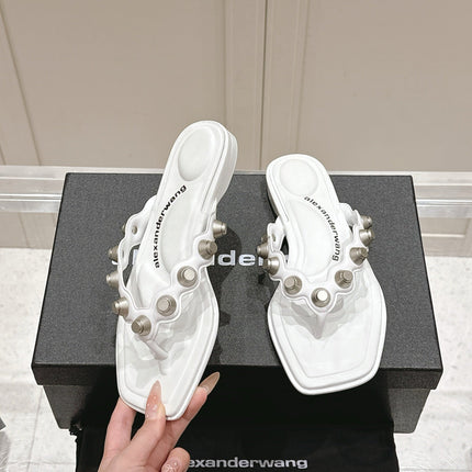 RHODES STUDDED THONG SANDALS IN WHITE CALFSKIN