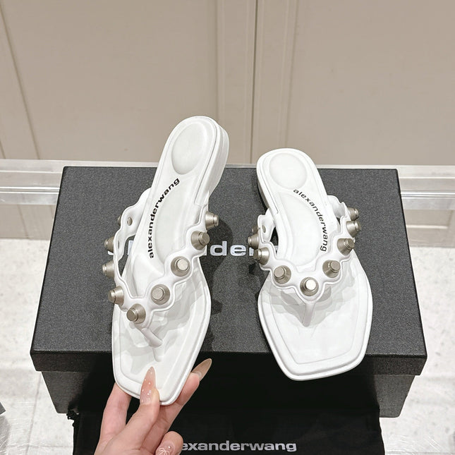 RHODES STUDDED THONG SANDALS IN WHITE CALFSKIN