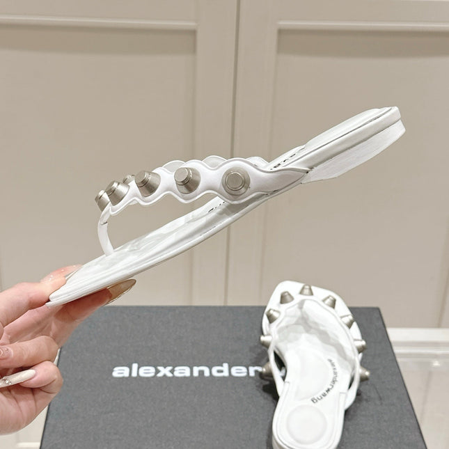 RHODES STUDDED THONG SANDALS IN WHITE CALFSKIN