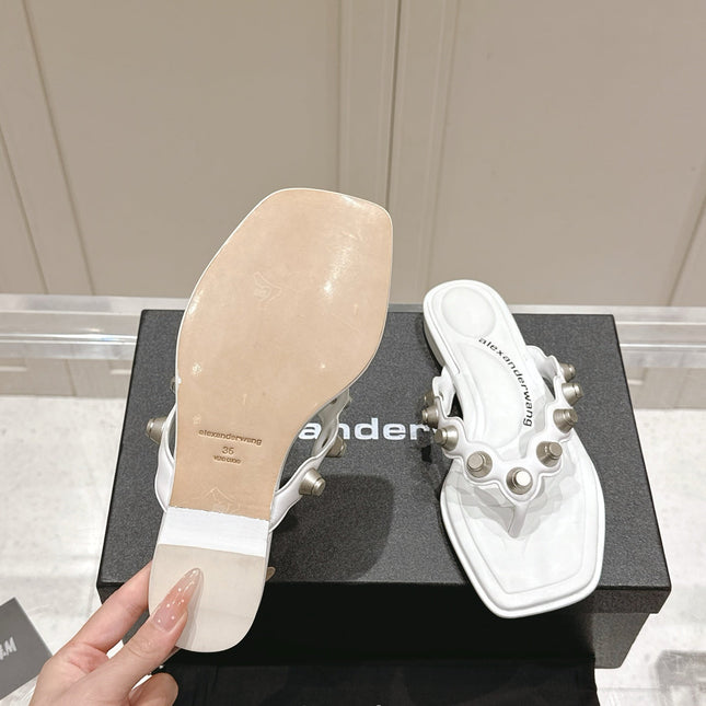 RHODES STUDDED THONG SANDALS IN WHITE CALFSKIN