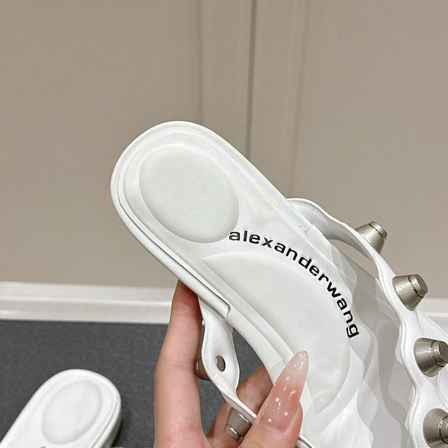 RHODES STUDDED THONG SANDALS IN WHITE CALFSKIN