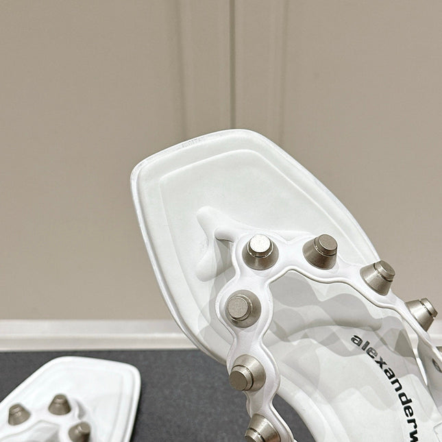 RHODES STUDDED THONG SANDALS IN WHITE CALFSKIN