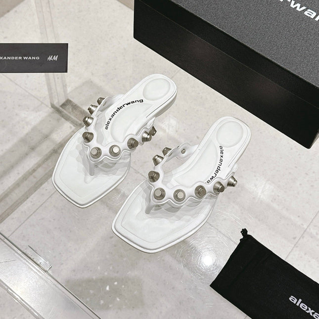 RHODES STUDDED THONG SANDALS IN WHITE CALFSKIN