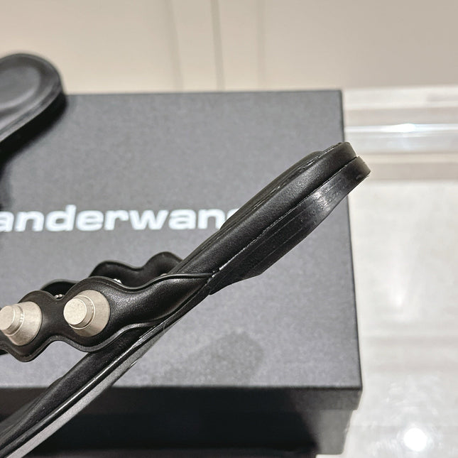 RHODES STUDDED THONG SANDALS IN BLACK CALFSKIN