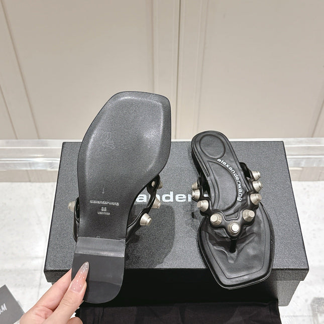 RHODES STUDDED THONG SANDALS IN BLACK CALFSKIN