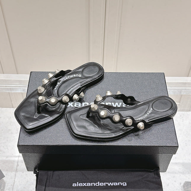 RHODES STUDDED THONG SANDALS IN BLACK CALFSKIN