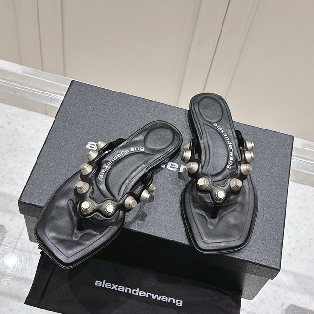 RHODES STUDDED THONG SANDALS IN BLACK CALFSKIN