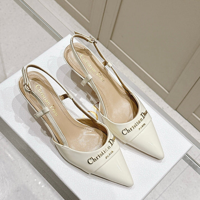 MY DD 25S SLINGBACK PUMP 50MM IN WHITE GLOSSY CALFSKIN