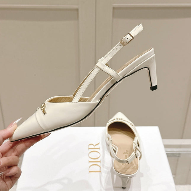 MY DD 25S SLINGBACK PUMP 50MM IN WHITE GLOSSY CALFSKIN