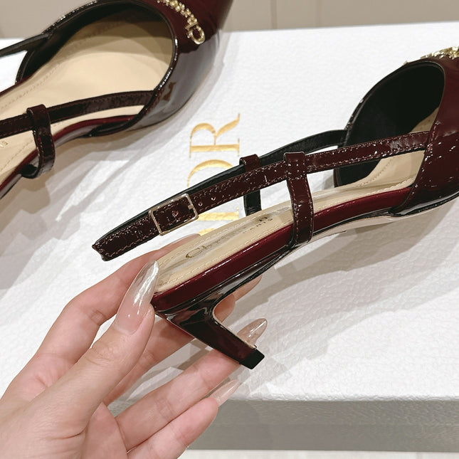 MY DD 25S SLINGBACK PUMP 50MM IN BURGUNDY RED GLOSSY CALFSKIN
