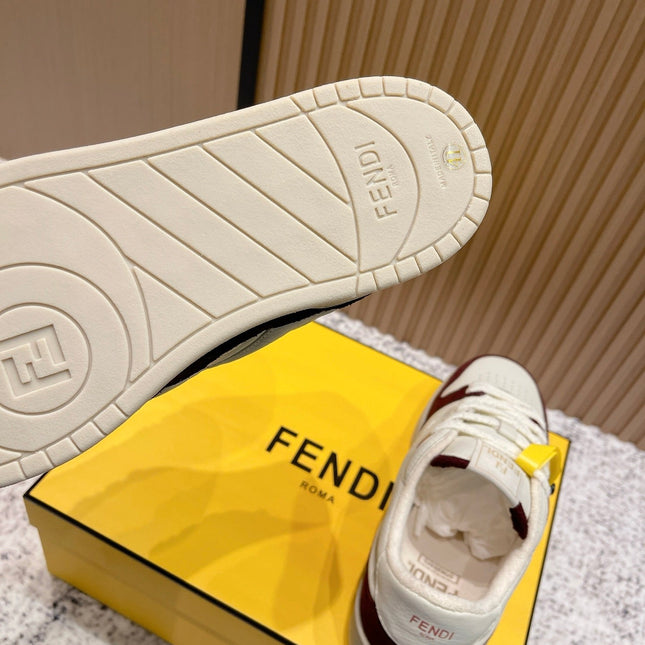 FENDI 25S MATCH SNEAKERS IN BEIGE CALFSKIN AND RED SUEDE STYLE 7