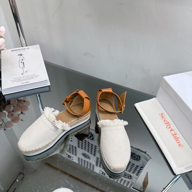 SEE BY ESPADRILLES SANDAL IN WHITE FABRIC AND BRONZE BROWN CALFSKIN