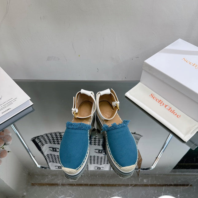 SEE BY ESPADRILLES SANDAL IN CERULEAN BLUE FABRIC AND WHITE CALFSKIN