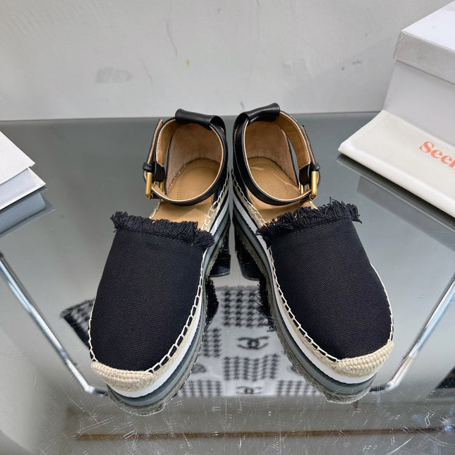 SEE BY ESPADRILLES SANDAL IN BLACK FABRIC AND CALFSKIN