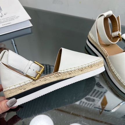 SEE BY ESPADRILLES SANDAL IN WHITE CALFSKIN AND WOVEN RAFFIA