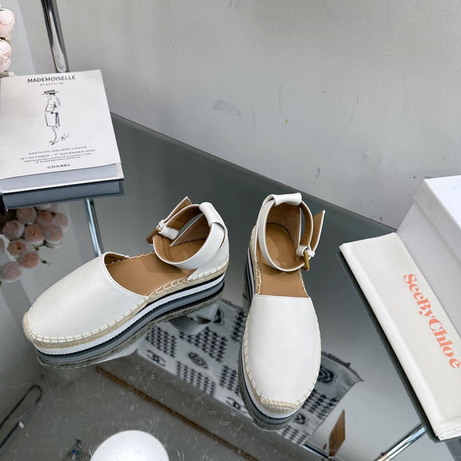 SEE BY ESPADRILLES SANDAL IN WHITE CALFSKIN AND WOVEN RAFFIA