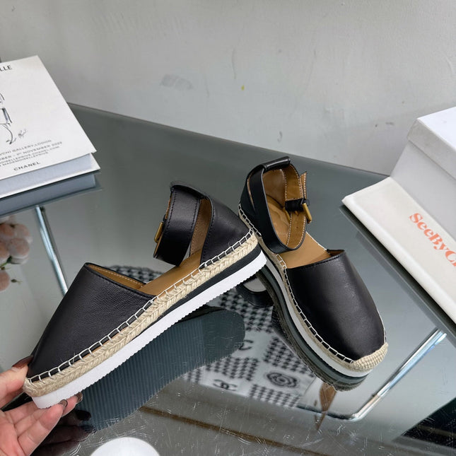 SEE BY ESPADRILLES SANDAL IN BLACK CALFSKIN AND WOVEN RAFFIA