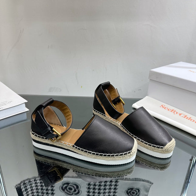 SEE BY ESPADRILLES SANDAL IN BLACK CALFSKIN AND WOVEN RAFFIA