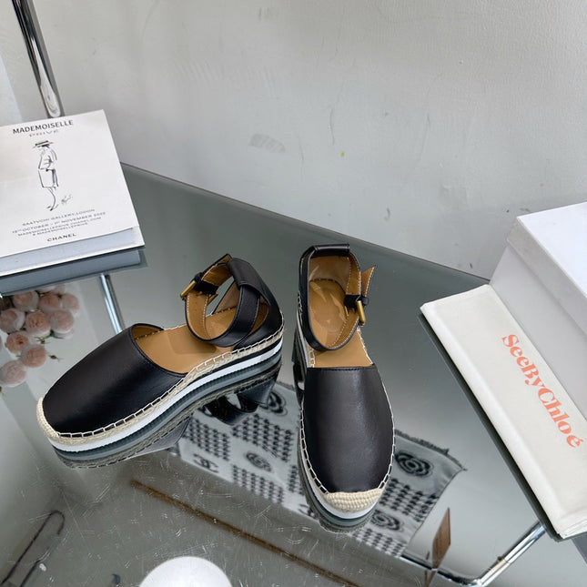 SEE BY ESPADRILLES SANDAL IN BLACK CALFSKIN AND WOVEN RAFFIA