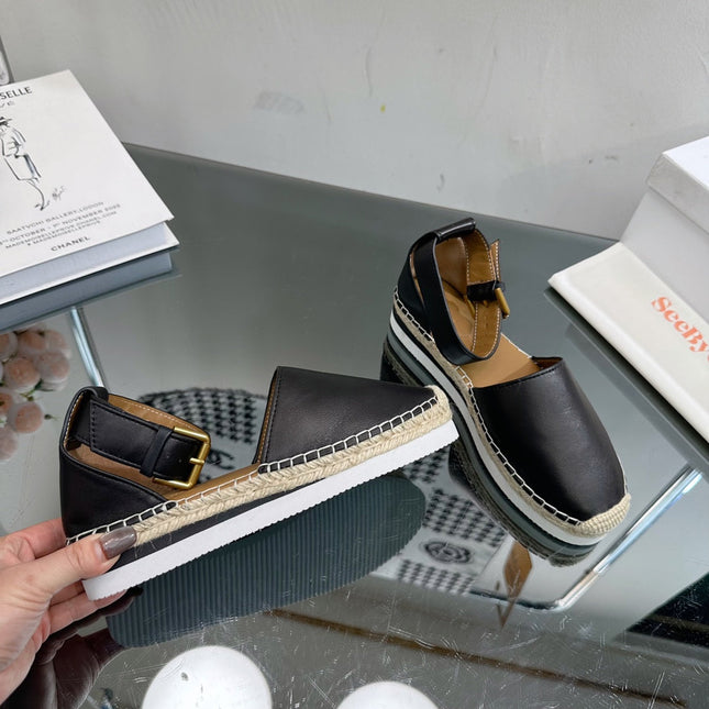 SEE BY ESPADRILLES SANDAL IN BLACK CALFSKIN AND WOVEN RAFFIA