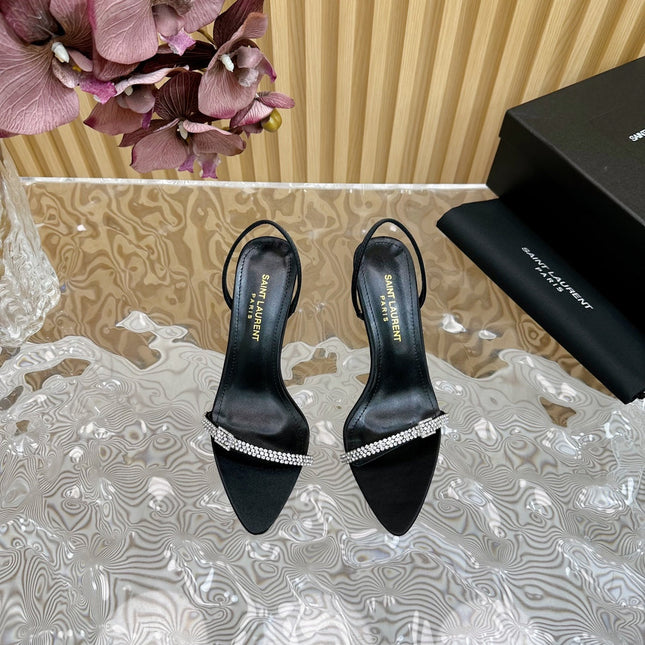 RENDEZ-VOUS SANDALS 70 IN SATIN CREPE BLACK LEATHER