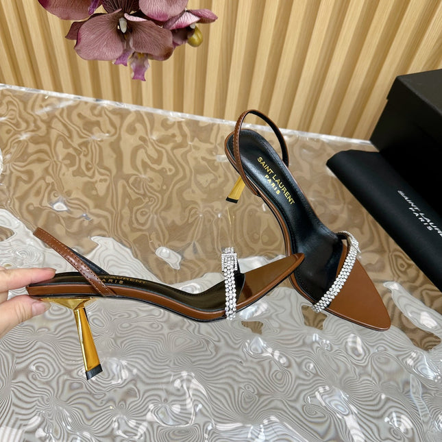 RENDEZ-VOUS SANDALS 70 IN SATIN CREPE BROWN LEATHER