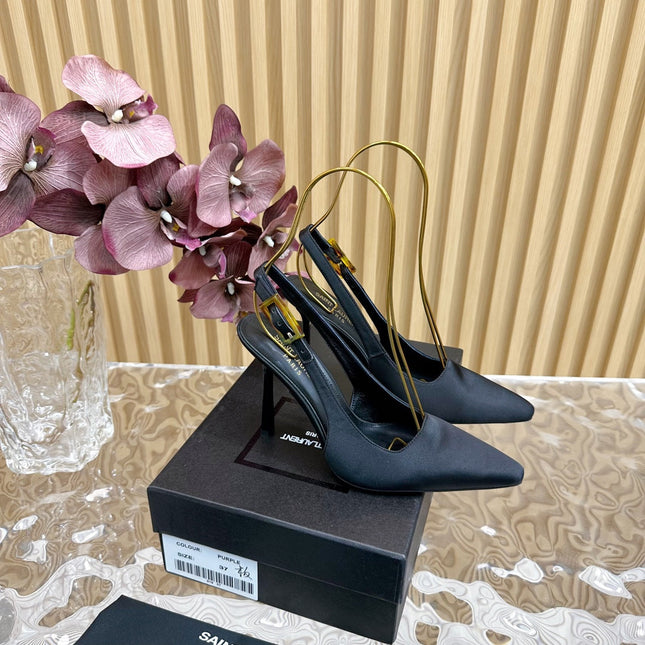 SL DUNE SLINGBACK PUMPS BLACK SATIN