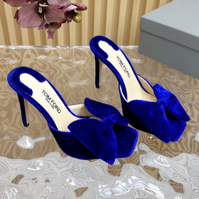 HIGH HEEL 10 MULE IN COBALT BLUE VELVET WITH BOW
