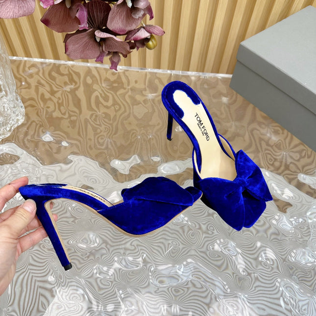HIGH HEEL 10 MULE IN COBALT BLUE VELVET WITH BOW