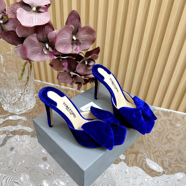 HIGH HEEL 10 MULE IN COBALT BLUE VELVET WITH BOW