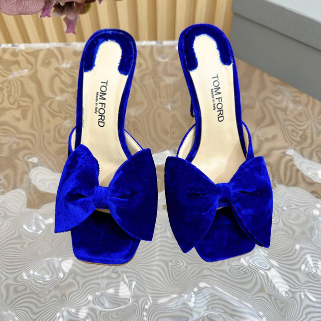 HIGH HEEL 10 MULE IN COBALT BLUE VELVET WITH BOW