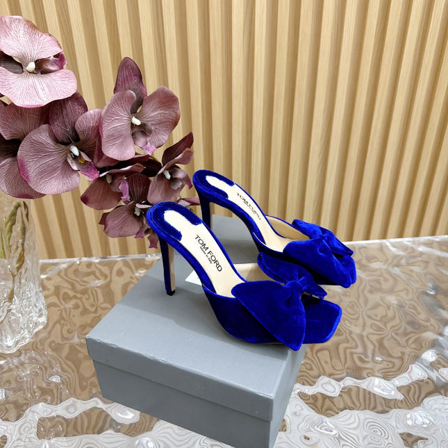 HIGH HEEL 10 MULE IN COBALT BLUE VELVET WITH BOW