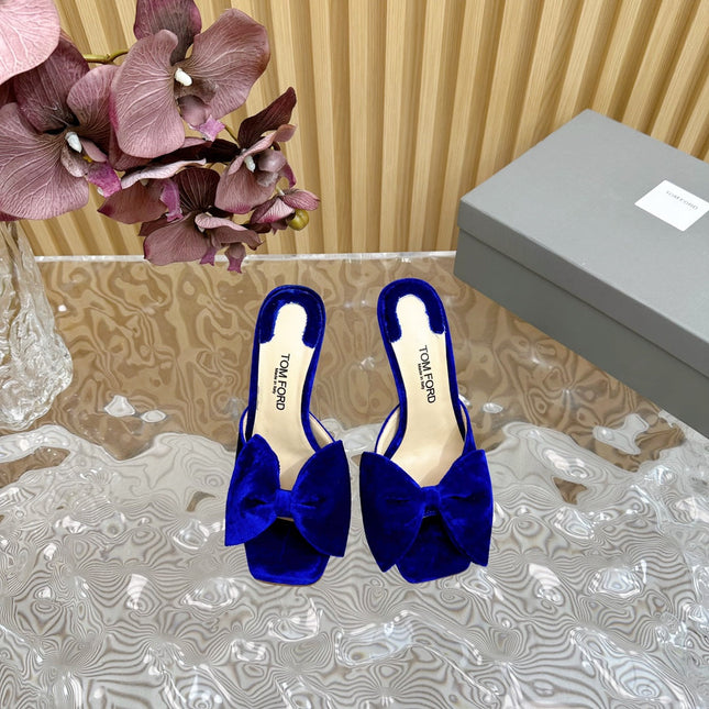 HIGH HEEL 10 MULE IN COBALT BLUE VELVET WITH BOW