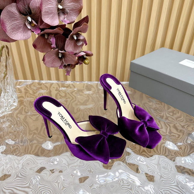 HIGH HEEL 10 MULE IN WINE PURPLE VELVET WITH BOW
