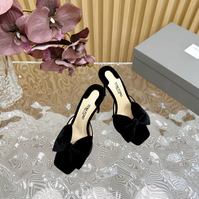 HIGH HEEL 10 MULE IN BLACK VELVET WITH BOW