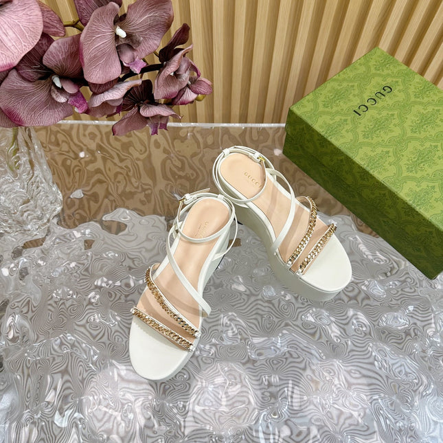 GG PLATFORM SANDAL WHITE CALFSKIN WITH CHAINS