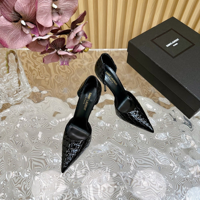 SL CROCODILE-EFFECT STILETTO PUMP BLACK CALFSKIN
