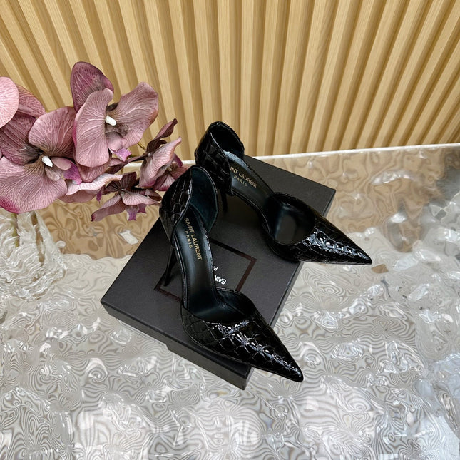 SL CROCODILE-EFFECT STILETTO PUMP BLACK CALFSKIN