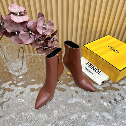 FENDI FIRST 80 MM BOOTS IN SANGRIA RED CALFSKIN WITH GOLD HARDWARE