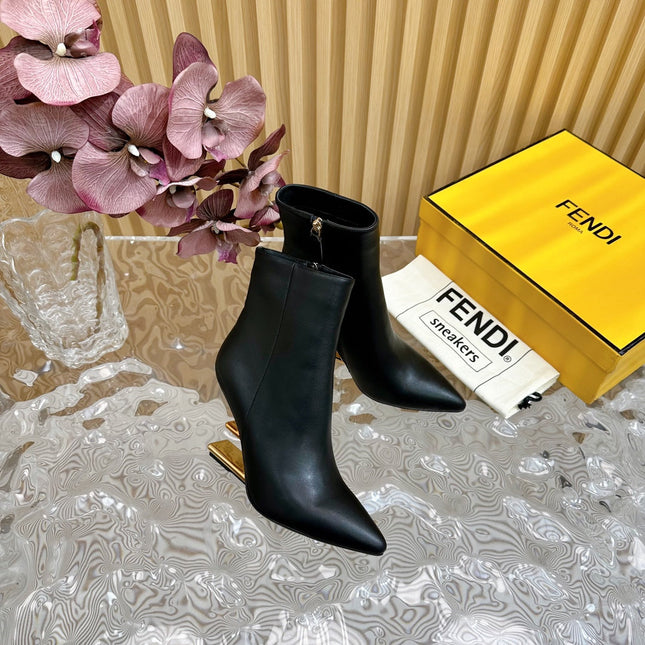 FENDI FIRST 80 MM BOOTS IN BLACK CALFSKIN WITH GOLD HARDWARE