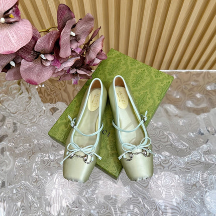 BALLET FLAT IN JADE GREEN SILK WITH SILVER HARDWARE